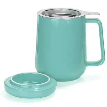 Teal tea mug with infuser basket