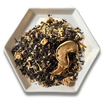 apple chai loose leaf black tea blend - black tea, cinnamon, cloves, ginger, cardamom, star anise, dried apples