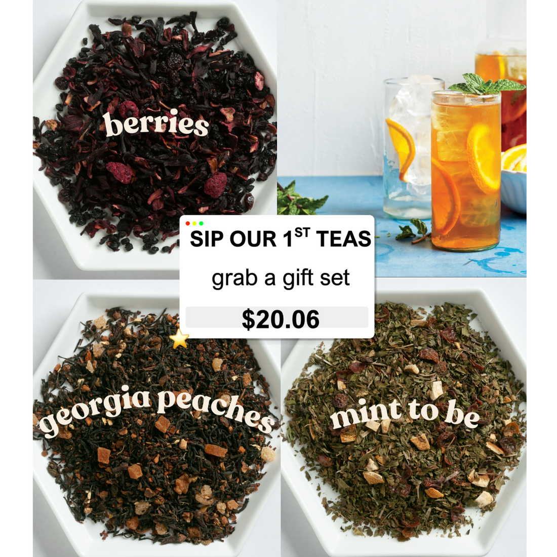 Loose leaf tea gift set - georgia peaches, berries, mint to be. &