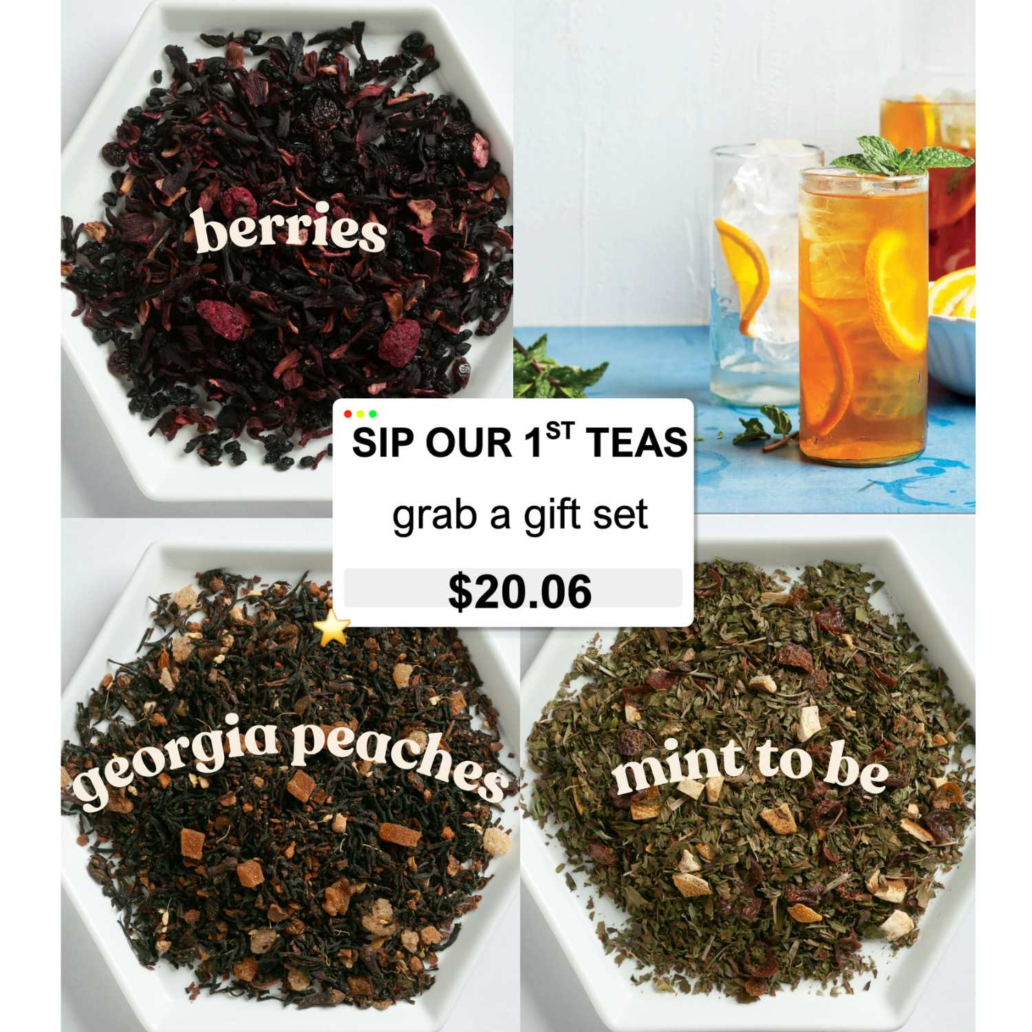Loose leaf tea gift set - georgia peaches, berries, mint to be. &