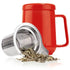 Red mug with a metal tea infuser 