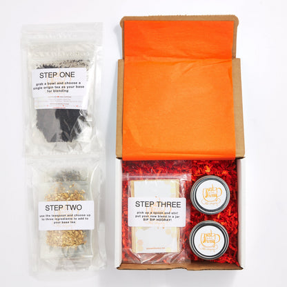 step one, two, and three of just add honey tea blending kit 